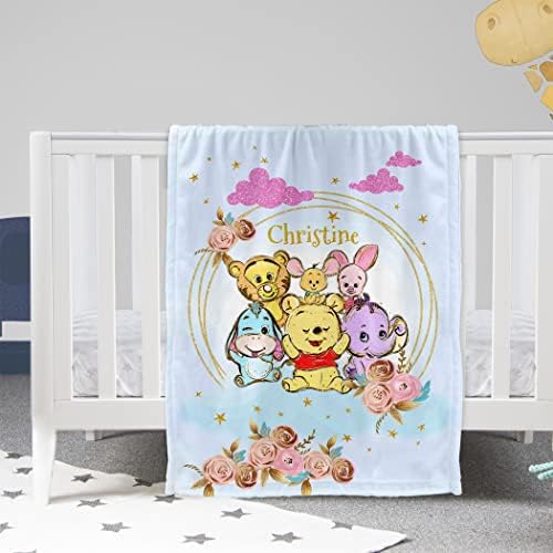 Angeline Kids USA Feito Cobertores de Bebê Personalizados, Teddy Bear Baby Bobet com Nome, Presente