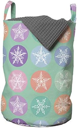 Bolsa de lavanderia de Natal lunarável, ornamental vários motivos de floco de neve no inverno em padrão de círculos