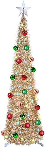 Tinsel de 5 ft árvore de Natal com timer 50 colorido Luzes 3d Estrela 25 Bolas Ornamentos de