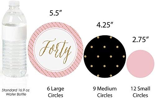 Big Dot of Happiness Chic 40º aniversário - rosa, preto e dourado - Party Giant Circle Confetti - Decorações