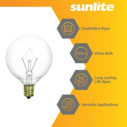 Sunlite 40154-su G16.5 Lâmpadas globais 25 watts, base de candelabros, 120 volts, clara, incandescente,