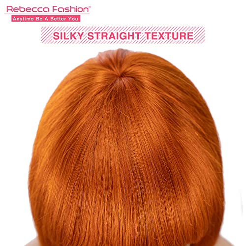 Rebecca Fashion Ginger laranja cor curta perucas com cabelos humanos de 10 polegadas de 10 polegadas para mulheres