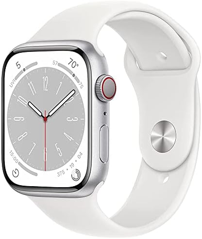 Apple Watch Series 8 - Case de alumínio prateado com banda esportiva branca