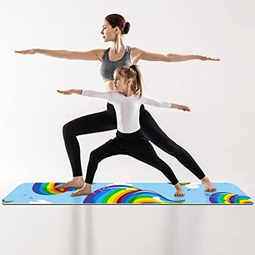Mat de ioga extra espessa de 6 mm, engraçado arco-íris cocô de cocô de impressão azul e ecologicamente