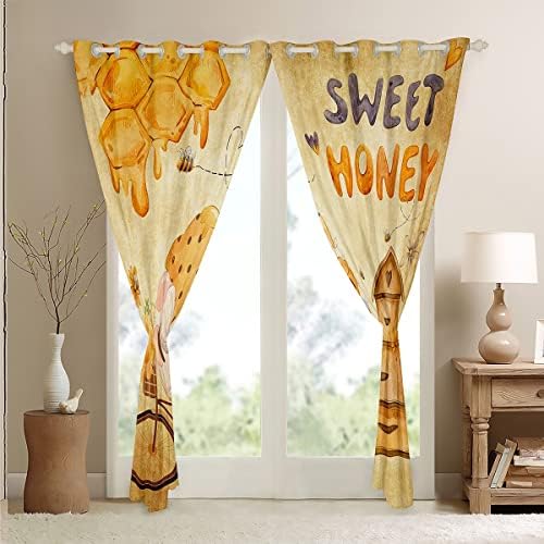 Mel Cortinas e cortinas de abelha 76 WX45 L, cortinas de blecaute de madeira retrô para meninos decoração