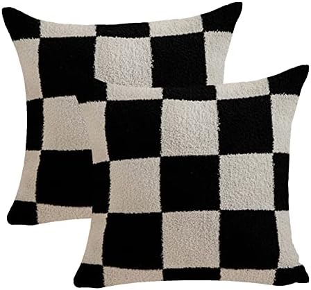 Conjunto Niditw de 2 Ultra Soft Black Black Presupa Pillow Capa Microfiber Casto de xadrez Caixa de almofada de