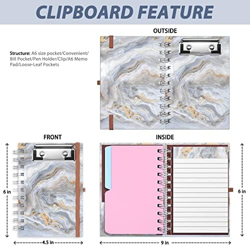 Rimilak Spiral Clipboard Folio com bloco de notas ladeadas, 6 x 4,2 polegadas, crava de capa dura com