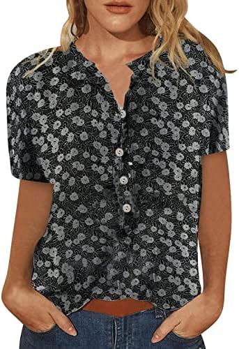 Tops para mulheres de manga curta Moda de verão casual Trendy tee camiseta de decote de botão