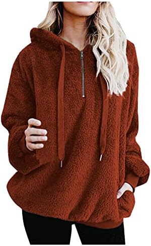 FMCHICO Casual casual feminino casacos quente Fuzzy lã sherpa zípe de camisa de moletom com capuz
