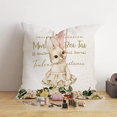Páscoa de desenho animado coelho tampa de travesseiro de arremesso vintage chique na capa da páscoa decoração