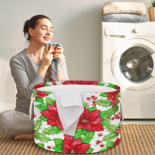 Flor de Natal Grande cestas redondas para cestas de lavanderia de armazenamento com alças cestas de armazenamento