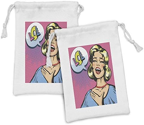 Bolsa de tecido de Ambesonne lol, conjunto de 2, rindo da mulher alta com olhos fechados Pop Art Young