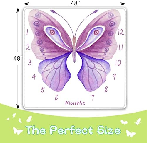 QiCaiyun bebê mensal marco cobertor, cobertor de mês com tema de borboleta aquarela para o primeiro ano,