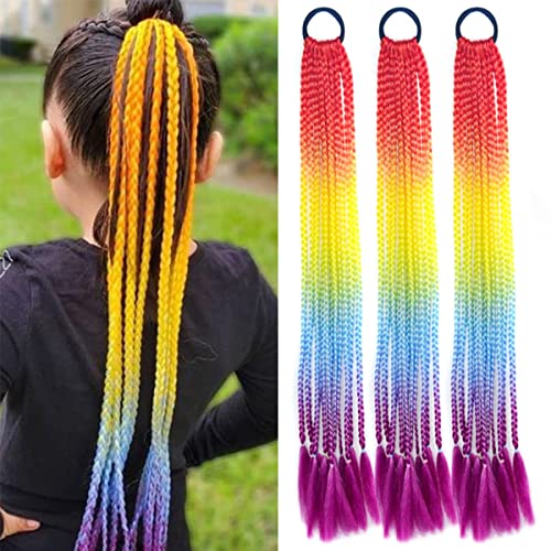 Extensões de cabelo de tranças de cor de arco -íris com elos de borracha para calcedes de cabelo sintéticos
