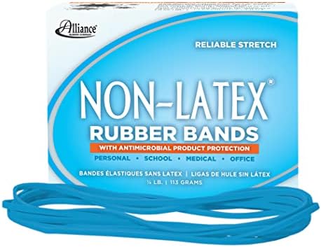 Alliance Non-Latex LaTex Borracha com proteção antimicrobiana, tamanho 117b, 7 x 1/8 polegadas, azul ciano,