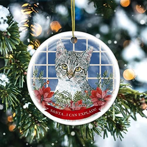 Nome de Pet de Pet de dois lados Cat Ceramic Christmas Ornament, novidade para amigos da família, amante de animais