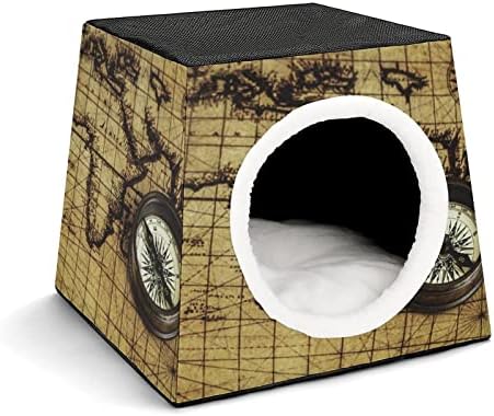 Retro Globe Mapa Compass Camas de gato para gatos internos Ceda de petinho fofo Cama dobrável Hideaway