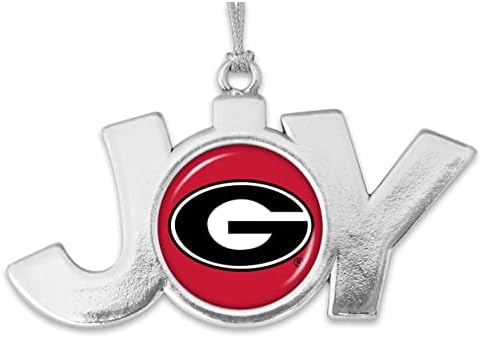 Georgia Bulldogs Joy with Team Logo Silver Metal Christmas Ornamento de Presente Decoração de Árvore UGA