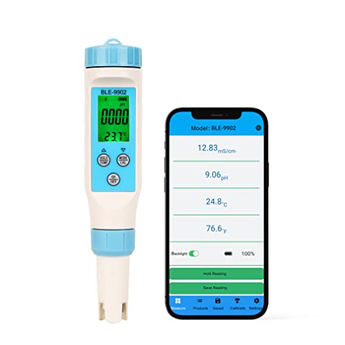 Yinmik Smart Bluetooth Ph Testador Digital, pH/EC/medidor de temperatura 3 em 1, 0,01PH de alta precisão,