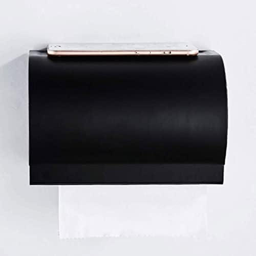 Mxiaoxia montada em parede preta suporte de papel higiênico ， com prateleira de telefone, caixa de papel