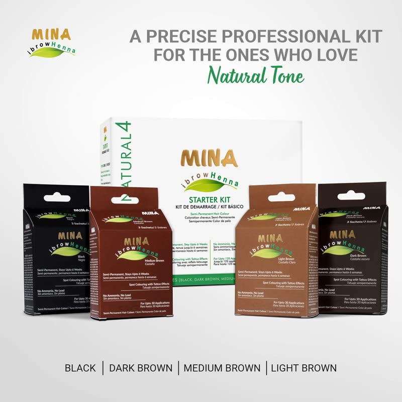 Mina Ibrow Henna Hair Color com Ibrow Nourishing Oil & Conditioning Cleanser Kit para tons profissionais e colorir,