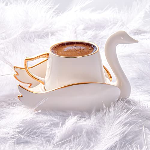 Karaca porcelana Espresso de café turco Conjunto de 2, 4 peças, 90ml, ouro branco 153.03.07.9862