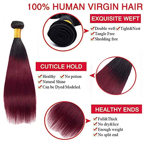 Ombre pacote reto cabelos humanos 1b/99j Borgonha para Blcak Women Human Human Hair Brasilian