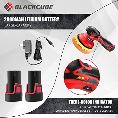 Blackcube sem fio polidor de tampão de carro com 2 PCs 12V 2000mAh Bateria de lítio, 6 velocidade