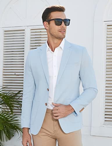 TuroTrendy Men's Casual Blazer Linen Sport Coat de dois botões de jaquetas leves