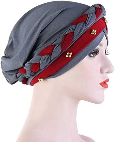 Quanjj bijas de duas cores Braid Hijab Caps Spring e Autumn Muslim Wrap Turban Cap Moda de algodão Hijabs Bonnet