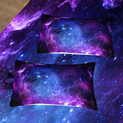 Ninenina Galaxy Flheted para crianças adolescentes Conjunto de cama de tamanho completo, lençóis de cama