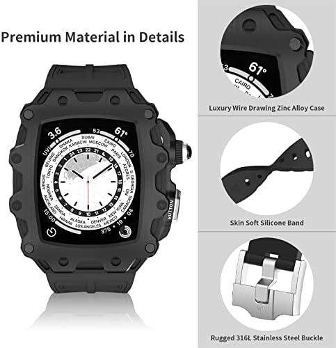 Kit de modificação Eksil para Apple Watch Series 8 7 45mm Moldura de metal+tira de borracha para