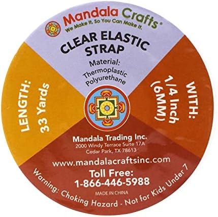 Mandala Crafts 1/4 polegada de elástico claro claro para costura - 33 jardas de elástico transparente de