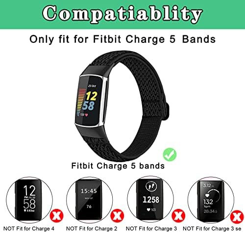 BOTNUW 4 Bandas elásticas de embalagem compatíveis com Fitbit Charge 5 Pulseiras Fitness Relógio