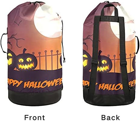 Pumpkin Happy Halloween Laundry Bag com tiras de ombro para lavanderia Backpack Bag Fechamento de Custring