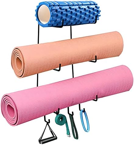 Yoga Mat Holder Mount Yoga Mat Rack Acessórios para academia em casa com 4 ganchos para pendurar faixas de resistência