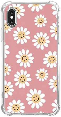 Smile Face Daisy Flower Case Compatível com iPhone X e iPhone XS, Carinha de margarida sorridente rosa para iPhone