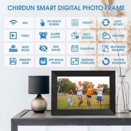 Chirdun Digital Picture Frame Memória de 32 GB de 10,1 polegadas Smart Wi-Fi Digital Fotion