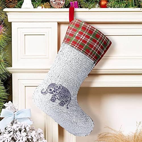 Blue Floral Elephant Illustration lantejão meias de Natal Decoração de ornamentos pendurados em paredes para