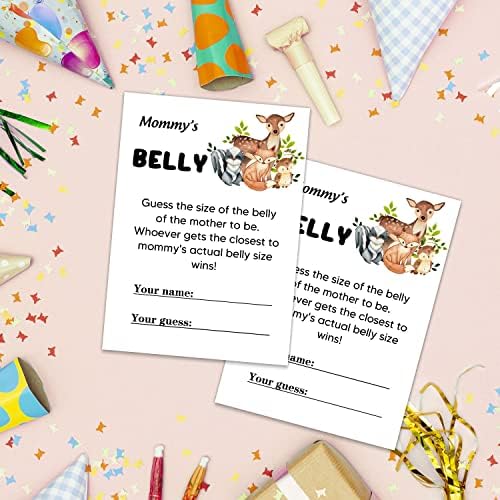Cartões de jogo para chá de bebê, Safari Animals Mommy's Belly Game Card para festa de chá de bebê ， Funny