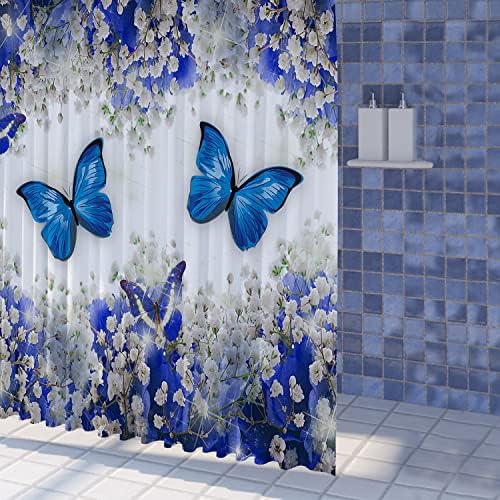 Cortina de chuveiro de borboleta com floração de latetomt Cortina de chuveiro branco real Fantasia do