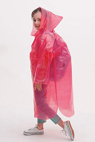 Poncho de chuva de emergência para crianças, Hood Poncho descartável para meninos/meninas, 4 cores - vermelho,