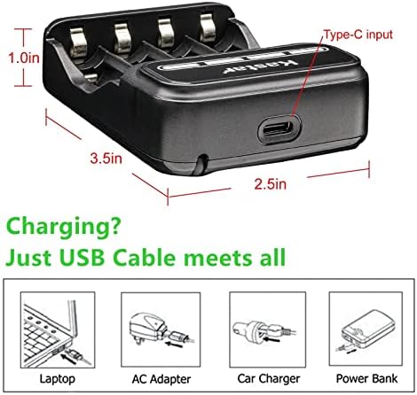 Kastar 4-Pack Battery e CMH4 Smart USB Charger compatível com Panasonic 1.2V 400mAh BK40AAABU, 1.2V 550mAh HHR-4DPA/4B