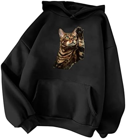 Camisa com capuz de estampa de gato 3D para mulheres fofas fof -out kitty espionando gato gráfico tee