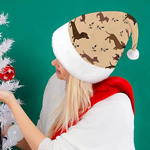 Caça cachorro dachshund deixa flores unissex clássico chapé de Natal adorável chapéu de santa quente
