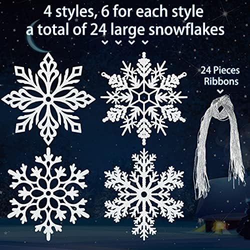 24 PCs 12 polegadas de Natal Floros de neve de Natal Ornamentos de floco de neve de Natal Glitter