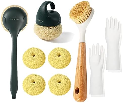 Conjunto de escovas de limpeza de cozinha, panelas e escova de panela, cabeças substituíveis, escova de madeira,