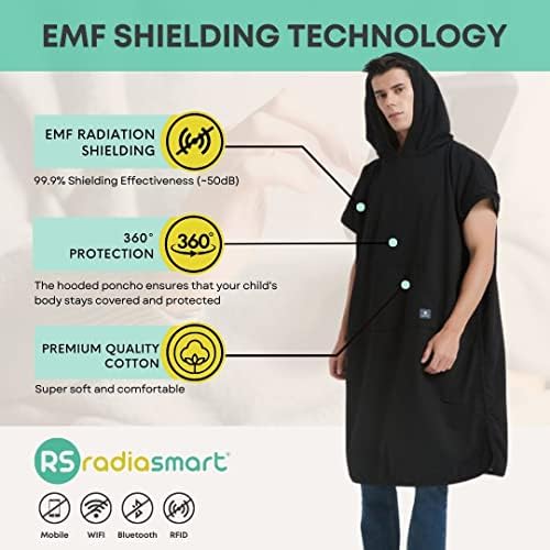 Radia Smart EMF Poncho com capuz adulto - cobertor de radiação, 5g anti -radiação, cobertor Faraday vestível,