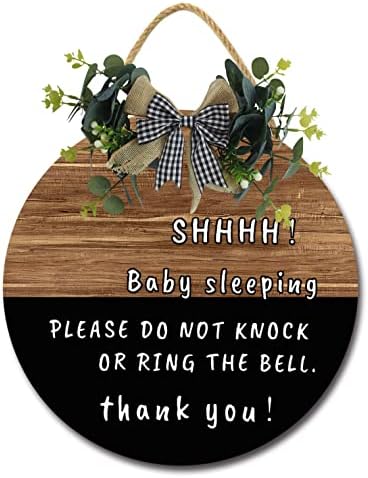Cães de proteção para bebês adormecidos por favor, não bata ou tocem a campainha 01 cabide de madeira redonda,