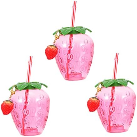Hemoton 3pcs Strawberry Cup de copos de bebida com tampas de pó de presente copo de verão copo